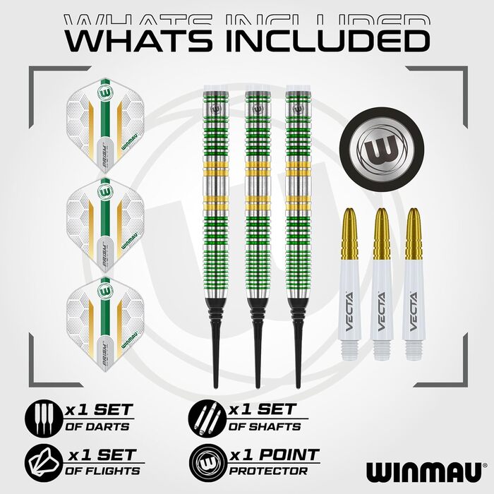 Професійний дартс-набір WINMAU Xenon 90% вольфраму з мішенями та стрижнями, вага 18г (м'який наконечник), 23г, 24г, 25г (стальний наконечник)