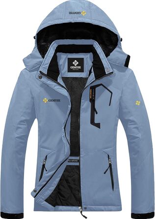 Жіноча водонепроникна гірськолижна куртка GEMYSE з флісовою підкладкою та капюшоном, для активного відпочинку, кольору смарагдова блакить (L)