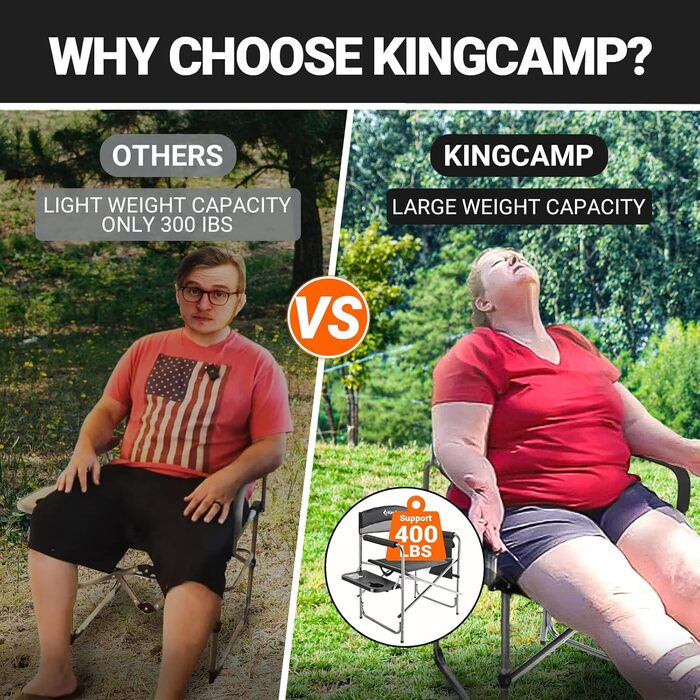 Кемпінговий стілець KingCamp з підлокітником та кишенею, до 180 кг, чорний/середньо-сірий