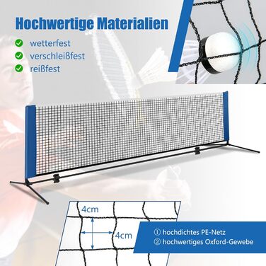 Сітка для бадмінтону GOPLUS зі стійкою, регульована по висоті 89-155 см, з сумкою та 2 воланами, для бадмінтону, тенісу, волейболу, для залу та вулиці, 420 см
