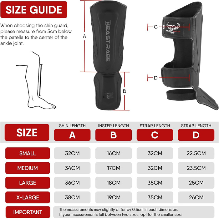 Шкіряні щитки для ніг Beast Rage для кікбоксингу, муай-тай, ММА, боксу, карате, тхеквондо та БЖЖ, з захистом зап'ястя, чорного кольору