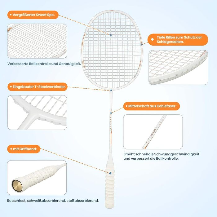 Набір для бадмінтону 4U з двома ракетками 80г, включає сумку, для тренувань та розваг