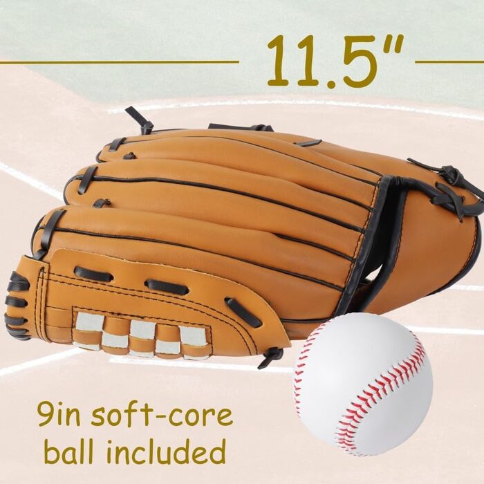 Рукавичка бейсбольна Urby для лівші, дитяча та юнацька, 11.5 дюймів, вік 7-11 років, коричнева