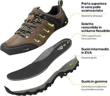 Чоловічі водонепроникні трекінгові черевики NORTIV - легкі, для хайкінгу та кемпінгу (43 EU, широка колодка, чорний, коричневий, жовтий, замша)