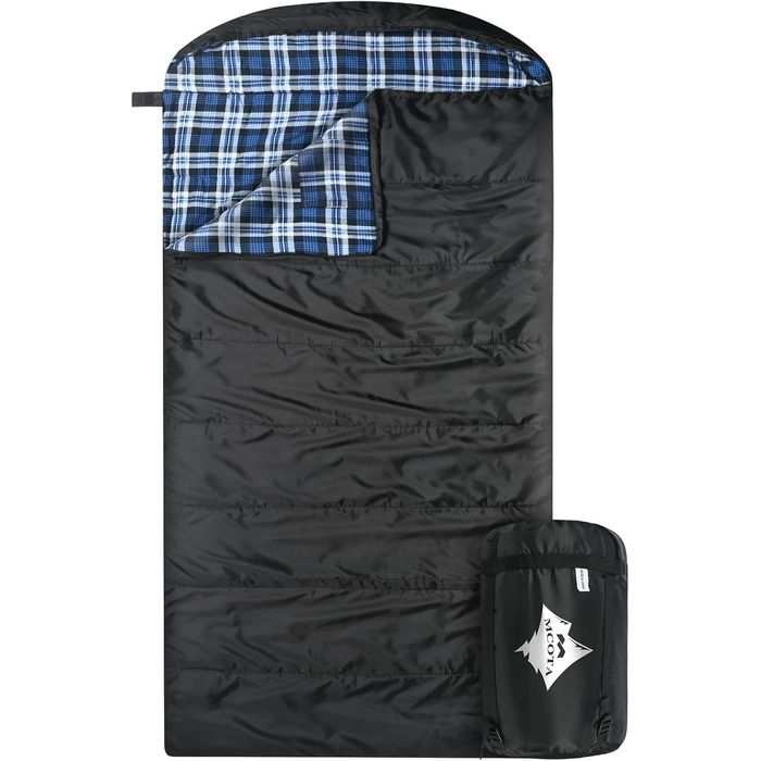 Спальний мішок Baumwoll-Flanell для дорослих, 100% бавовняний, для кемпінгу, походів, 3-4 сезони (Чорний/Блакитний)