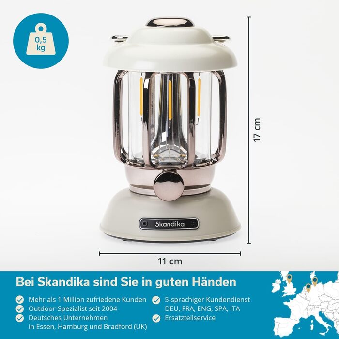 Кемпінговий ліхтар Skandika Forsol LED Retro стиль | Акумулятор 4400mAh, регулювання яскравості, для кемпінгу, саду, декору, походів, зелений