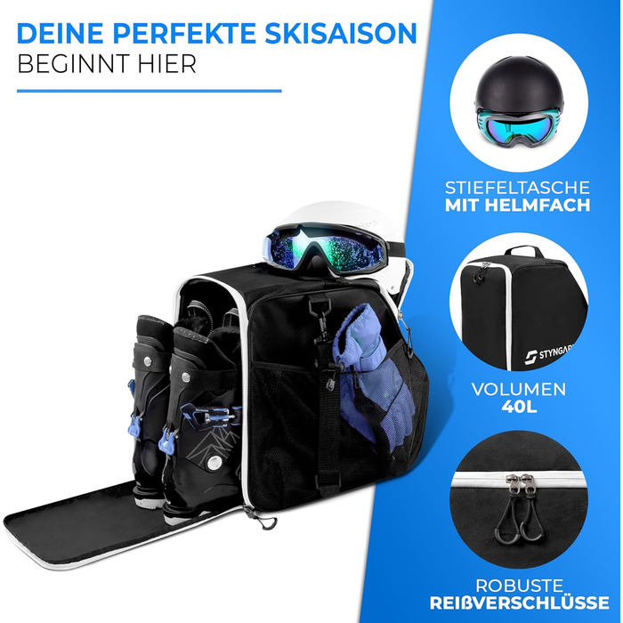 Чохол для лижних черевиків STYNGARD Zermatt 40L з відділенням для шолома та аксесуарами - чорно-білий