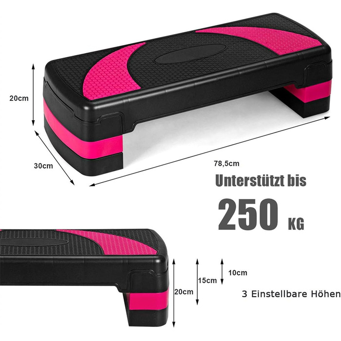 STEPPER COSTWAY: регульована платформа для степу, рожевий, до 250 кг