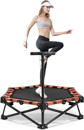 Складаний батут для дому, 130 кг, чорний | Фітнес-батут для дітей та дорослих з регульованою ручкою