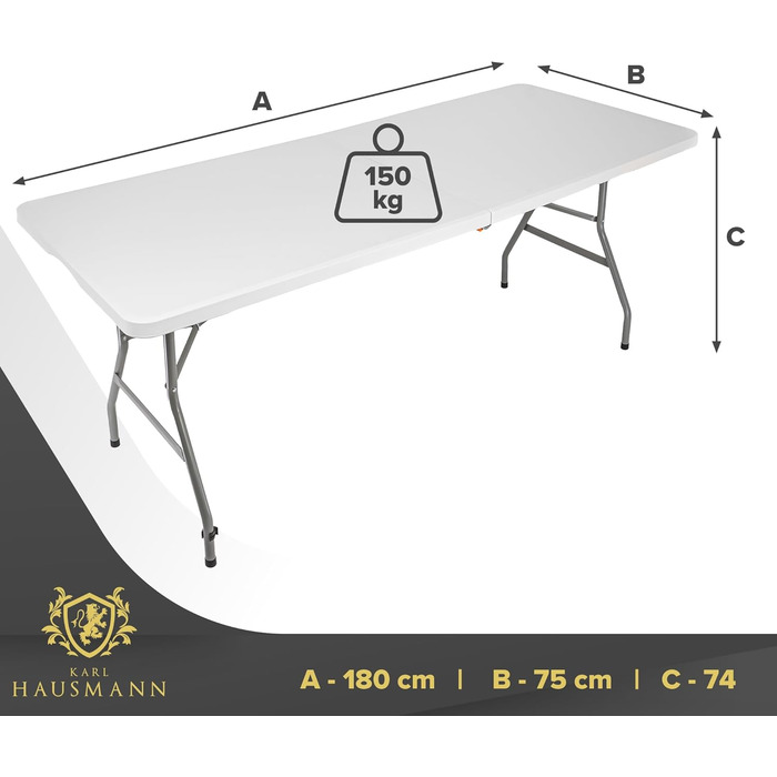 Складаний стіл для кемпінгу Karl Hausmann 180x75x74 см - білий