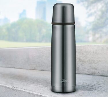 Термос alfi ISOTHERM PERFECT AV 500 мл, матовий сірий, нержавіюча сталь, з чашкою, герметичний, автоматичний клапан, знімний, зберігає тепло 12 годин, не залишає відбитків, BPA-free
