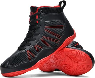 Боксерські черевики чоловічі хай-топ, професійні для тренувань, чорно-червоні (42 EU)