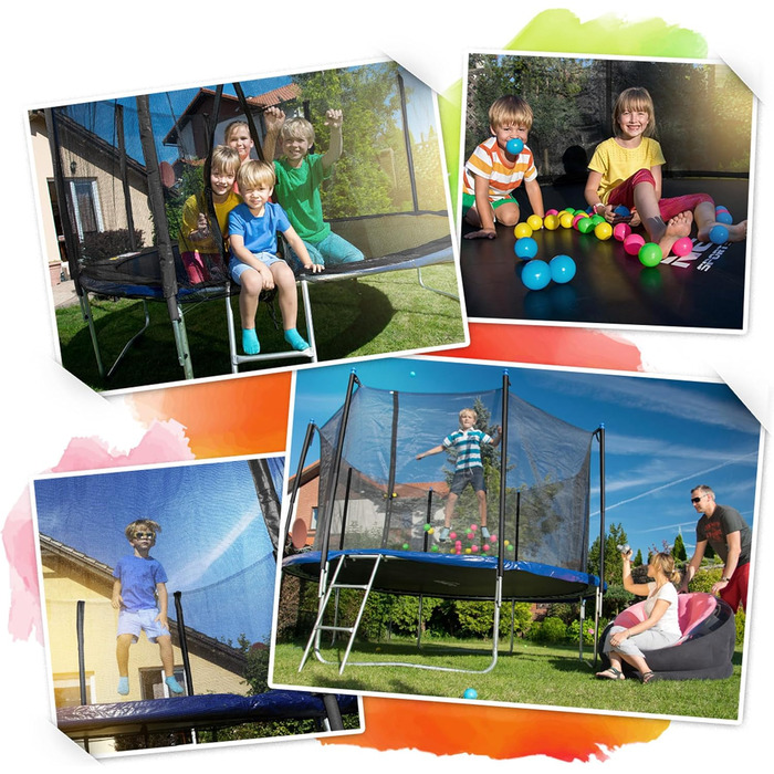 Трамплін Neo-Sport для дітей на відкритий простір з захисним сіткою та сходами. Діаметр 374 см (12 футів). Погодні умови, стійкий до іржі, безпечний та надійний.