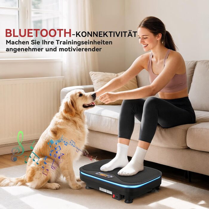 Платформа для вібраційного тренування SPORTNOW з 99 рівнями інтенсивності, Bluetooth, світлодіоди та стрічки опору. Підходить для всього тіла та нарощування м'язів.