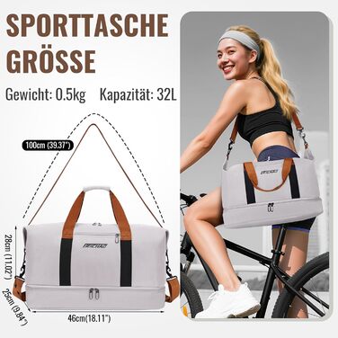 Спортивна сумка та дорожня сумка для жінок та чоловіків з відділенням для взуття та мокрою білизною, велика місткість, легка, водонепроникна сумка для плавання, подорожей, спорту, фітнесу
