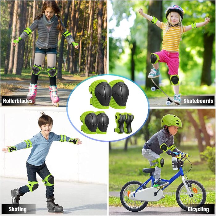Набір захисту для дітей: наколінники, налокітники, рукавички. Підходить для роликів, скейта, скейтборда. Колір: зелений