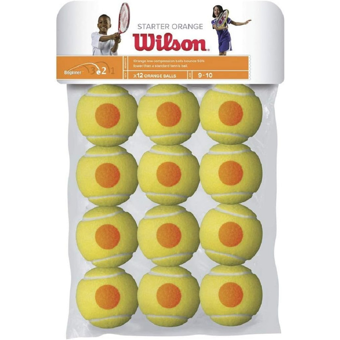Тенісні м'ячі Wilson Starter Orange для дітей, жовто-оранжеві, 12 шт. + Starter Play Green для дітей і підлітків, жовті, 4 шт.