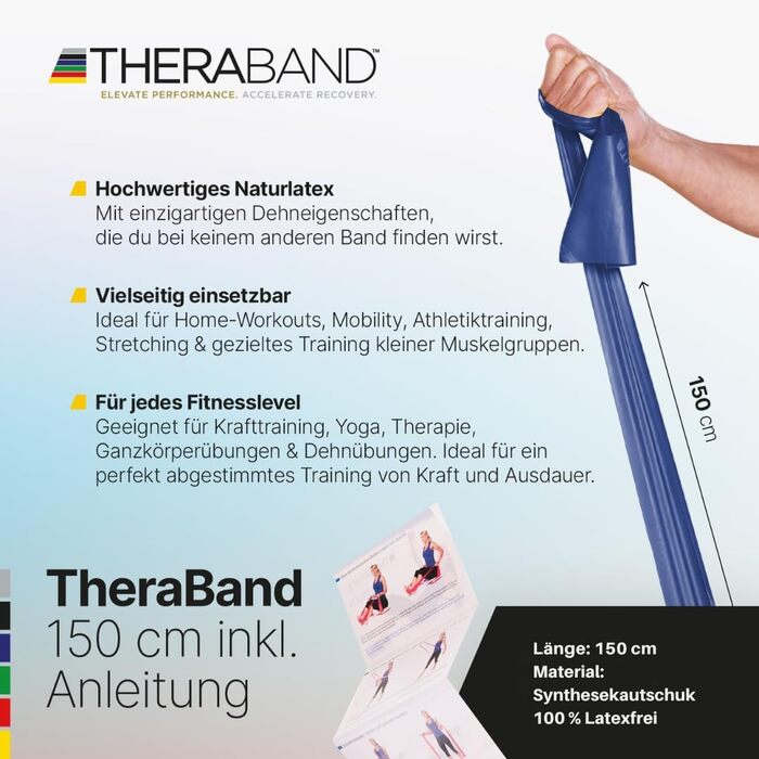 TheraBand Гумовий еспандер для фітнесу 1.5м (Блакитний/Чорний, без латексу) | Тренажер для всього тіла