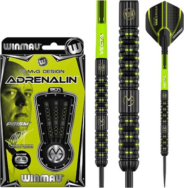 Дротики WINMAU Michael Van Gerwen MvG Adrenalin 24 г, професійні, вольфрамові, для дартсу, стілтіп, з оперенням та хвостовиками