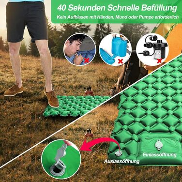 Isomatte HVIERO Саморозкладаючася, для кемпінгу та подорожей, ультралегка, компактна, зелена