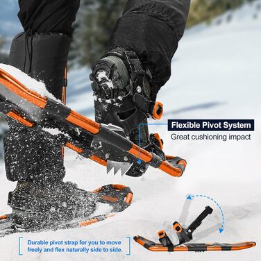 Снігоступи Odoland Allround 4 в 1 для жінок та чоловіків з трекінговими палками, водонепроникними гетрами та сумкою для перенесення, від 21 до 30 дюймів (53-76 см), помаранчевий M (63,5 см)