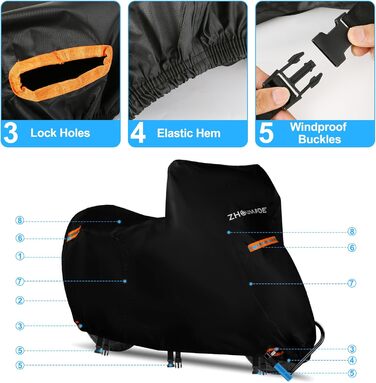 Водонепроникний чохол для мотоцикла Mini Motorrad Abdeckplane Outdoor, 420D Oxford, з відбиваючими смугами, сумісний з Honda Grom, MSX125, Navi, Monkey 125, ролер 50cc (175x66x110cm)