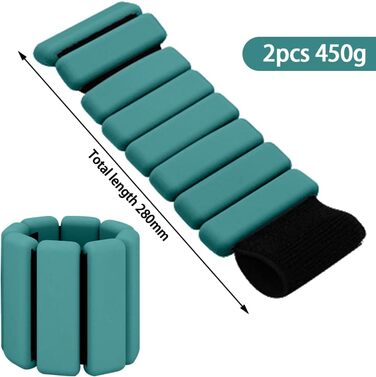 Набір манжет на зап'ястя з регульованою вагою (0,45 кг), 2 шт. Силіконові манжети для фітнесу, йоги, пілатесу, ходьби (зелені)