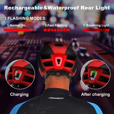 Велосипедний шолом Shinmax з LED-підсвіткою, USB-зарядкою, магнітним знімним візором, для чоловіків і жінок, легкий MTB/міський, регульований 57-62 см, чорний/червоний