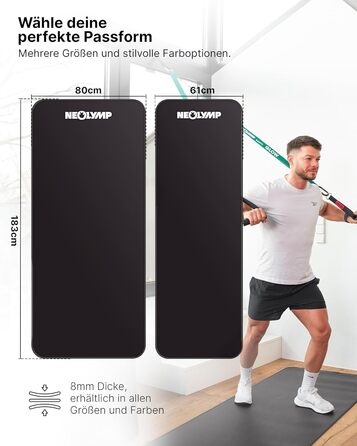 NEOLYMP Fitness Mat: Товста, неслизька килимок для фітнесу з електронною книгою та ремінком - для йоги, пілатесу, спорту, тренувань, сірий | 61 см