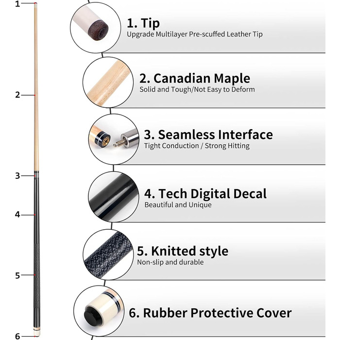 AKLOT Pool Queue: професійні кийки для більярду з канадського клена, 58 дюймів, 18/19/20/21 oz