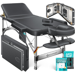 Масажне ліжко KESSER® з 3 зонами, до 250 кг, складане, регульоване, з аксесуарами (підголовник, підлокітники, сумка), антиковзне покриття, 61 см, антрацит