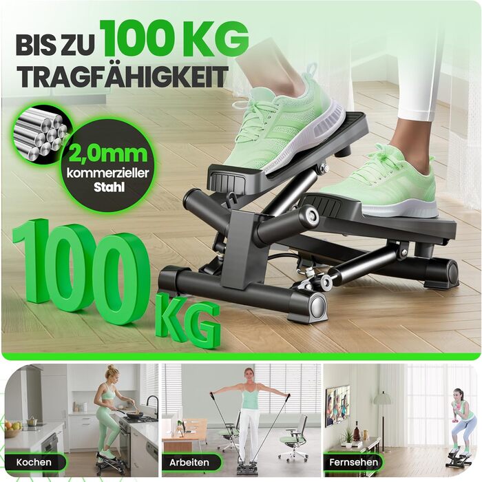 Ultrasport Swing Stepper для дому: міні-степер 2-в-1 з мотузками та LCD-дисплеєм, тихий, з регулюванням навантаження, для фітнесу