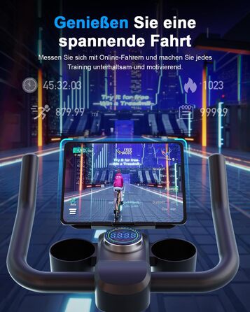 Велотренажер з регульованим магнітним опором, ергометр для дому, фітнес-велосипед 136 кг з тримачем для планшета, фітнес-велосипед з додатком, для дому та фітнес-студії, чорний