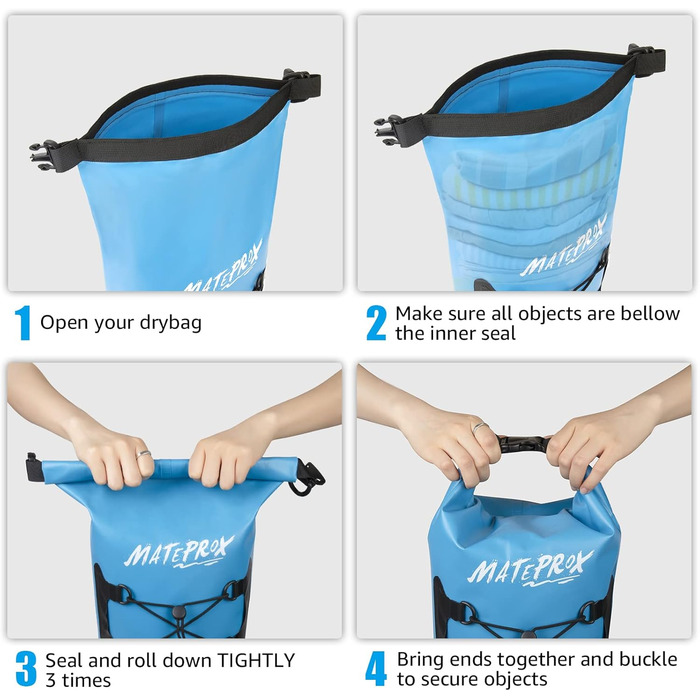 Водонепроникний мішок MATEPROX Dry Bag 5L/10L/20L з ролверхуванням - міцний та довговічний. Ідеально для плавання, катання на човні, рафтингу та кемпінгу. Кольори: блакитний 20L