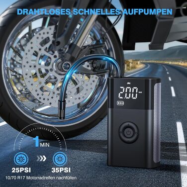Електричний насос CARSUN 150PSI, портативний акумуляторний компресор з LED, міні-помпа для авто, мотоцикла, велосипеда, матраців