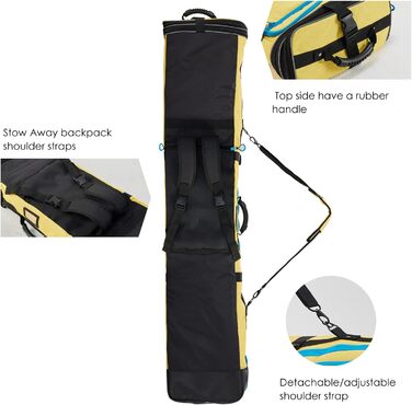 Чохол для сноуборду XCMAN, 160/190 см, міцний, для транспортування та подорожей (жовтий)