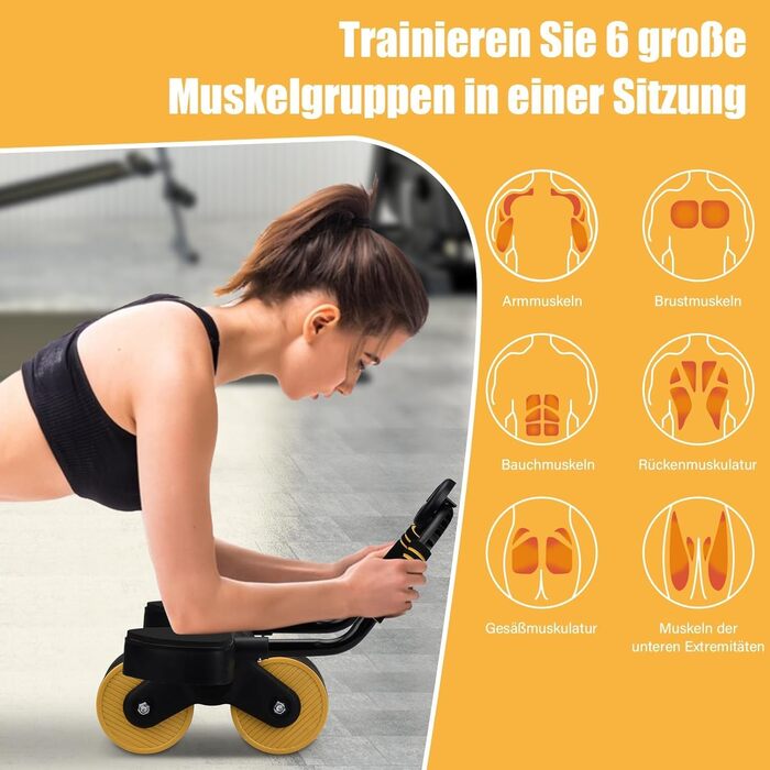 Ролик для пресу з пружиною та таймером – автоматичний ролик для пресу з підставкою для ліктів та подвійними колесами – для тренування пресу та планки – фітнес-обладнання для дому (до 150 кг)