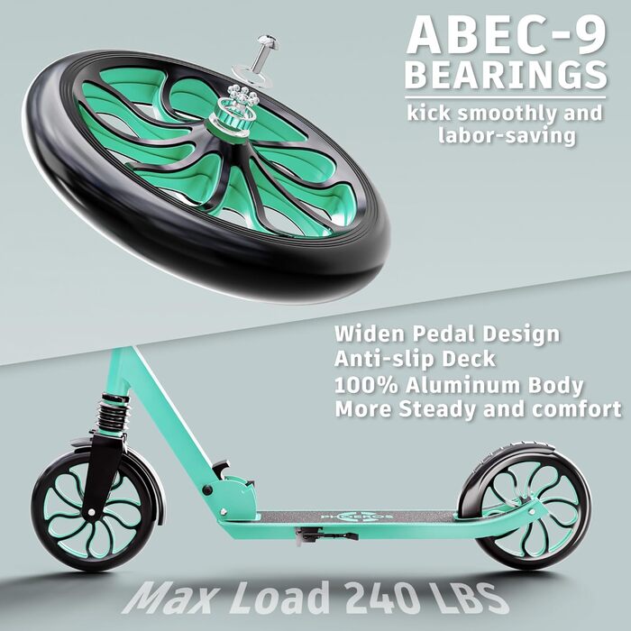 Дитячий трюковий самокат PHOEROS для дітей, підлітків та дорослих. Легкий міський самокат з алюмінію з великими колесами 200 мм, складний, 3-рівнева регулювання висоти, амортизація.