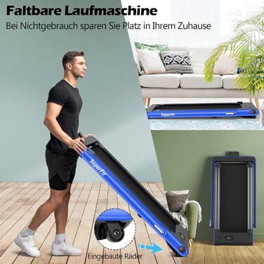 GOPLUS Біговий доріжка 2-в-1 складана з пультом, електрична з керуванням через APP, Bluetooth, тримач для телефону, швидкість 1-12 км/год, до 120 кг, блакитна