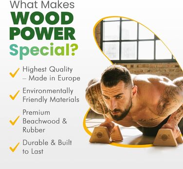 Дерев'яні бруси WOODPOWER PowerBars для віджимань і стійки на руках, нековзкі паралетси для кросфіту, йоги, калістеніки, для дому та вулиці