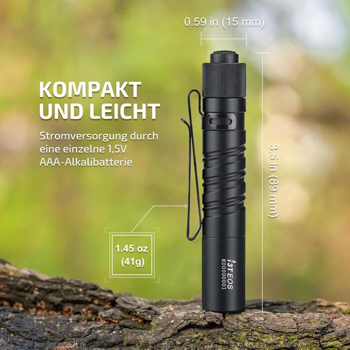 Ліхтарик Olight I3T EOS 180 люмен, міні, водонепроникний IPX8, алюмінієвий корпус, чорний - для кемпінгу та походів