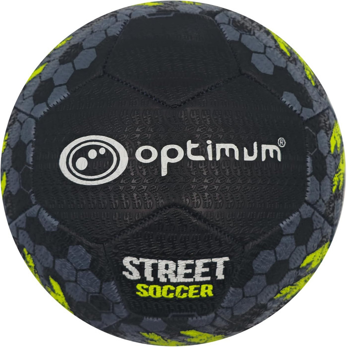 М'яч для вуличної футболу Optimum Unisex – високоякісний, зносостійкий гумовий м'яч, довговічний протектор, ідеальний для бетону та асфальту, для будь-якої погоди, багатокольоровий (5, чорний / жовтий)