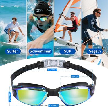 Окуляри для плавання унісекс для дорослих, професійні окуляри для дайвінгу з UV-захистом, антизапітніння, антивитік, чіткий огляд, м'які носові упори (блакитні)