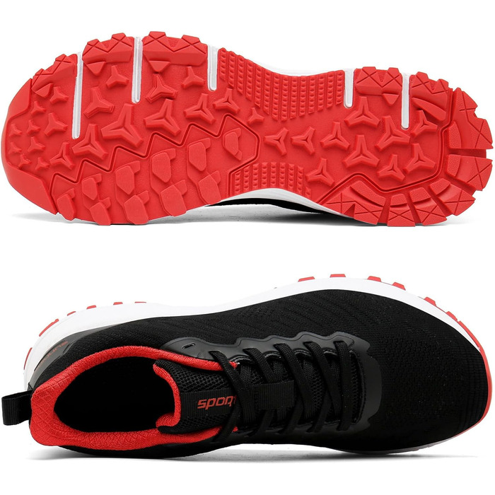 Кросівки для бігу та занять спортом Frysen: чоловічі та жіночі, легкі, дихаючі, чорно-червоні (36 EU)