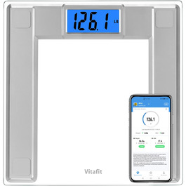 Смарт-вага Vitafit 250 кг з вимірюванням ваги і ІМТ, цифрова особиста вага з Bluetooth, додатком для смартфона, 8 мм загартоване скло, широка платформа, срібляста