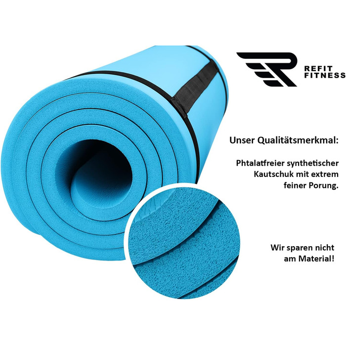 Килимок для йоги та пілатесу Gymnastikmatte Profi 190x60 см, 10-15 мм, NBR, з ременем та сумкою - антиковзкий килимок для спорту