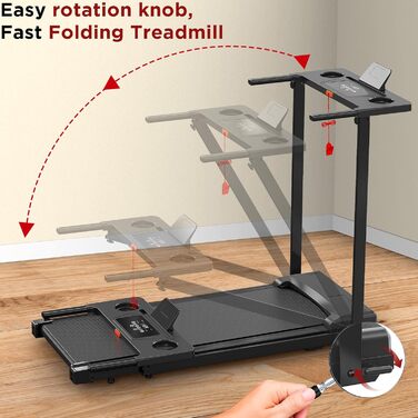 Складане бігове полотно для дому з нахилом 5°, портативне, 8 км/год, 2.5 PS, з ручками, LED-дисплей, тримач для напоїв, 2 в 1