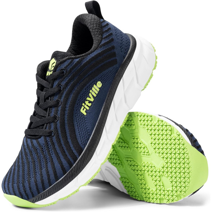 Кросівки для бігу FitVille для чоловіків, широкі (46 EU), темно-синій з чорним. Легкі, дихаючі, зручні для ходьби та джогінгу.