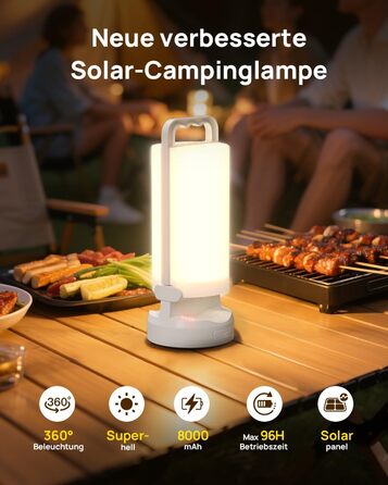 Сонячна кемпінгова лампа Eventek 8000mAh з LED, 3 режими, сенсорне керування, IPX5, для кемпінгу, подорожей та надзвичайних ситуацій