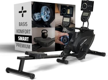 Гребний тренажер SportPlus для дому, складаний, з магнітним опором, чорний/чорний, до 150 кг, сумісний з додатком